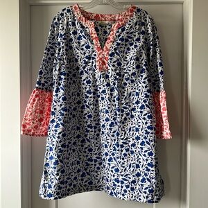 Boden Blue and Coral Floral Tunic
